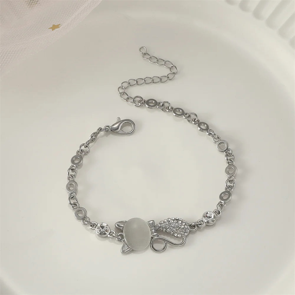 Exquisite Geometry Bracelet Inlaid Zircon Adjustable Cat Bracelet  for Women Rhinestone Crystal Shiny - PeticaDeals