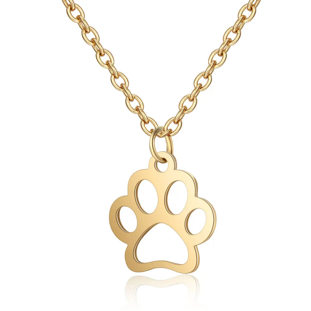 Fashion Hollow Stainless Steel Dog Paw Necklace Women's Jewelry - PeticaDeals