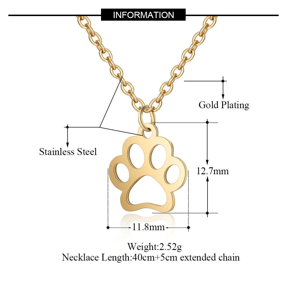 Fashion Hollow Stainless Steel Dog Paw Necklace Women's Jewelry - PeticaDeals