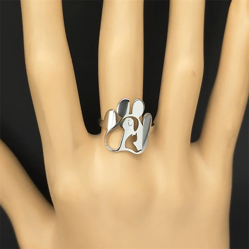 Fashion Ladies Open Ring Stainless Steel Hollow Dog Claw Ring - PeticaDeals