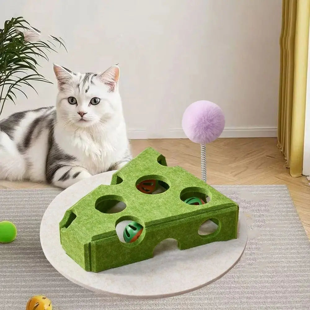Felt Cat Puzzle Toy Interactive Scratch Resistant Cat Claw Grinding Toys with Ball Hollow Teasing Cat Box - PeticaDeals
