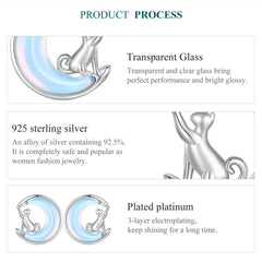 Fine Jewelry Sterling Silver Fantasy Moon Stud Earrings Cute Cat Earrings for Women - PeticaDeals