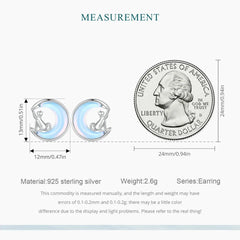 Fine Jewelry Sterling Silver Fantasy Moon Stud Earrings Cute Cat Earrings for Women - PeticaDeals