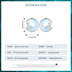 Fine Jewelry Sterling Silver Fantasy Moon Stud Earrings Cute Cat Earrings for Women - PeticaDeals