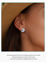 Fine Jewelry Sterling Silver Fantasy Moon Stud Earrings Cute Cat Earrings for Women - PeticaDeals
