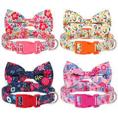 Flower Print Dog & Cats Collar With Bowknot Cute - PeticaDeals
