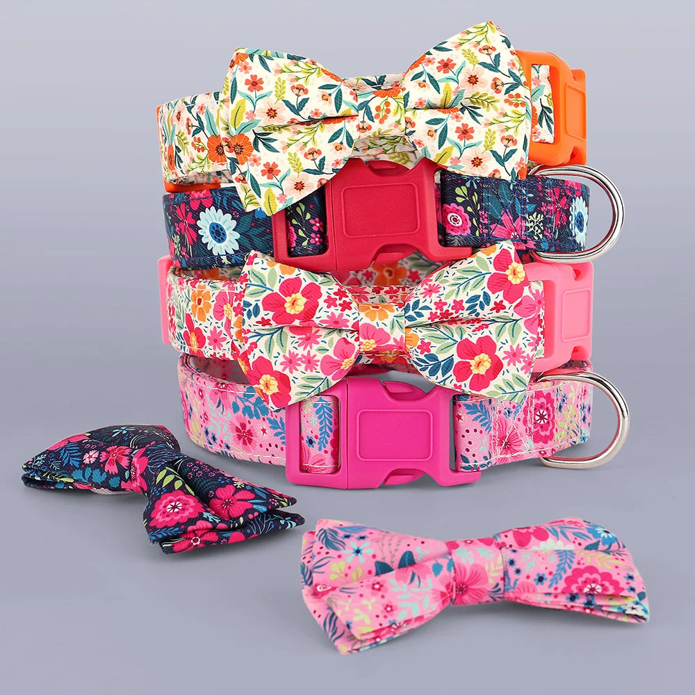 Flower Print Dog & Cats Collar With Bowknot Cute - PeticaDeals