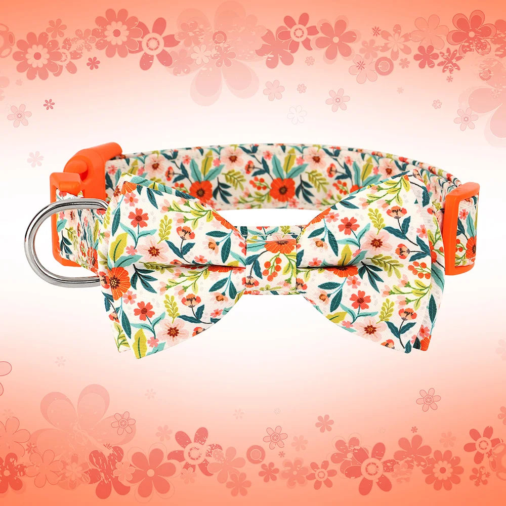 Flower Print Dog & Cats Collar With Bowknot Cute - PeticaDeals