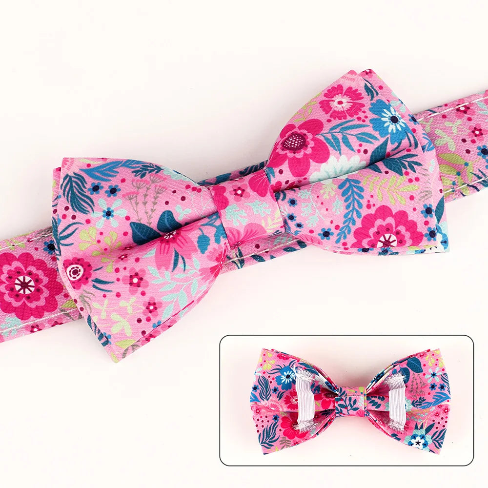 Flower Print Dog & Cats Collar With Bowknot Cute - PeticaDeals