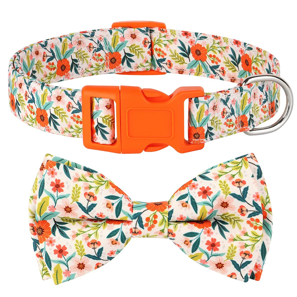 Flower Print Dog & Cats Collar With Bowknot Cute - PeticaDeals