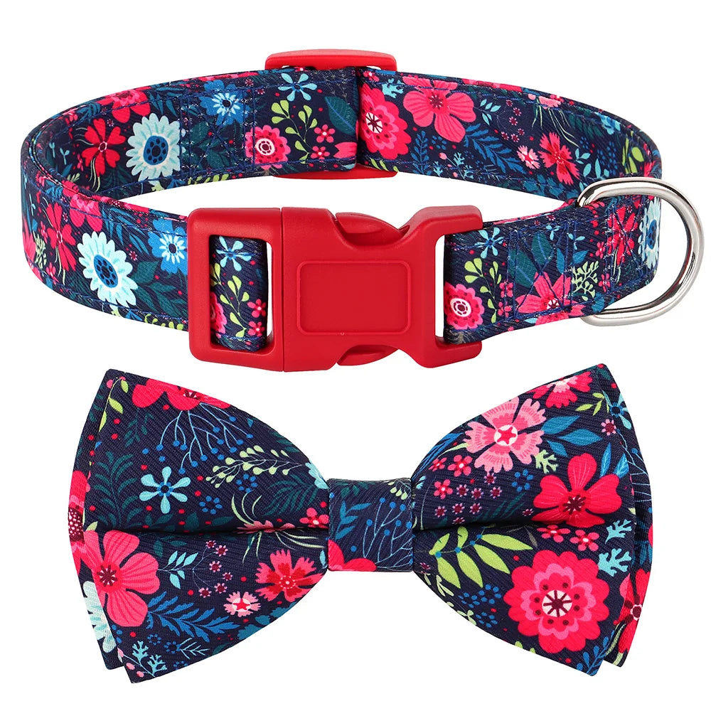 Flower Print Dog & Cats Collar With Bowknot Cute - PeticaDeals