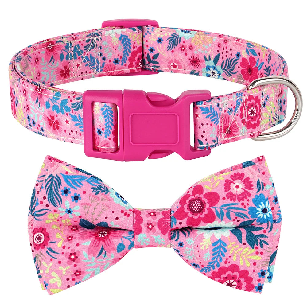 Flower Print Dog & Cats Collar With Bowknot Cute - PeticaDeals