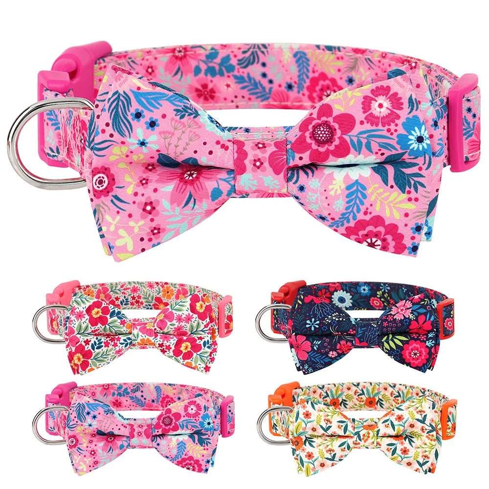 Flower Print Dog & Cats Collar With Bowknot Cute - PeticaDeals