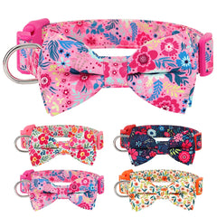 Flower Print Dog & Cats Collar With Bowknot Cute - PeticaDeals