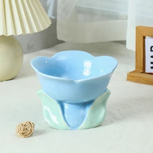 Flower Shape Ceramic Protection Bowl Lovely Large Caliber Drinking Water Food Dog Cat - PeticaDeals