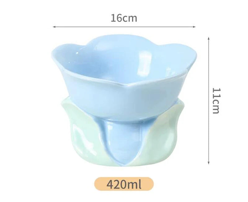 Flower Shape Ceramic Protection Bowl Lovely Large Caliber Drinking Water Food Dog Cat - PeticaDeals