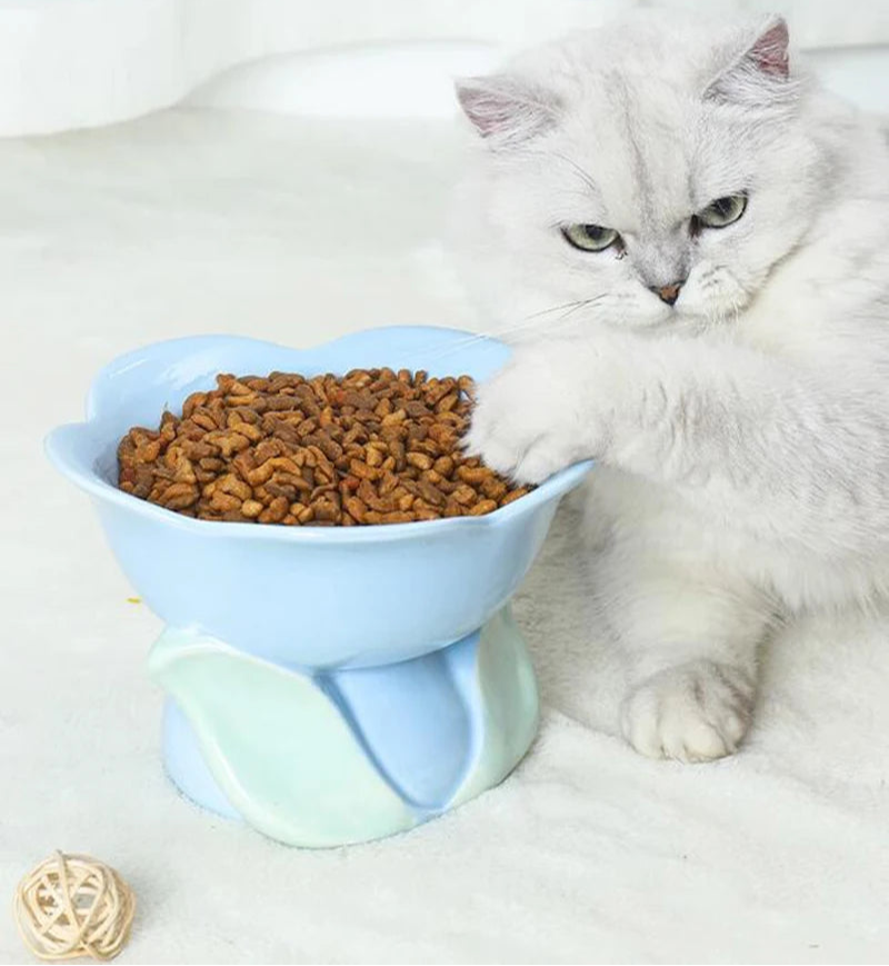 Flower Shape Ceramic Protection Bowl Lovely Large Caliber Drinking Water Food Dog Cat - PeticaDeals