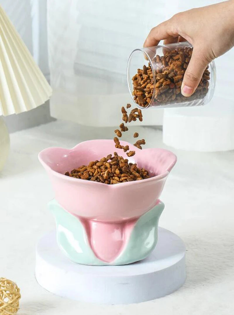Flower Shape Ceramic Protection Bowl Lovely Large Caliber Drinking Water Food Dog Cat - PeticaDeals