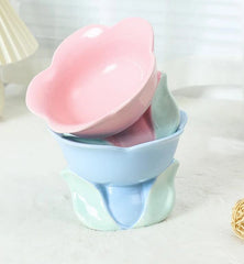 Flower Shape Ceramic Protection Bowl Lovely Large Caliber Drinking Water Food Dog Cat - PeticaDeals