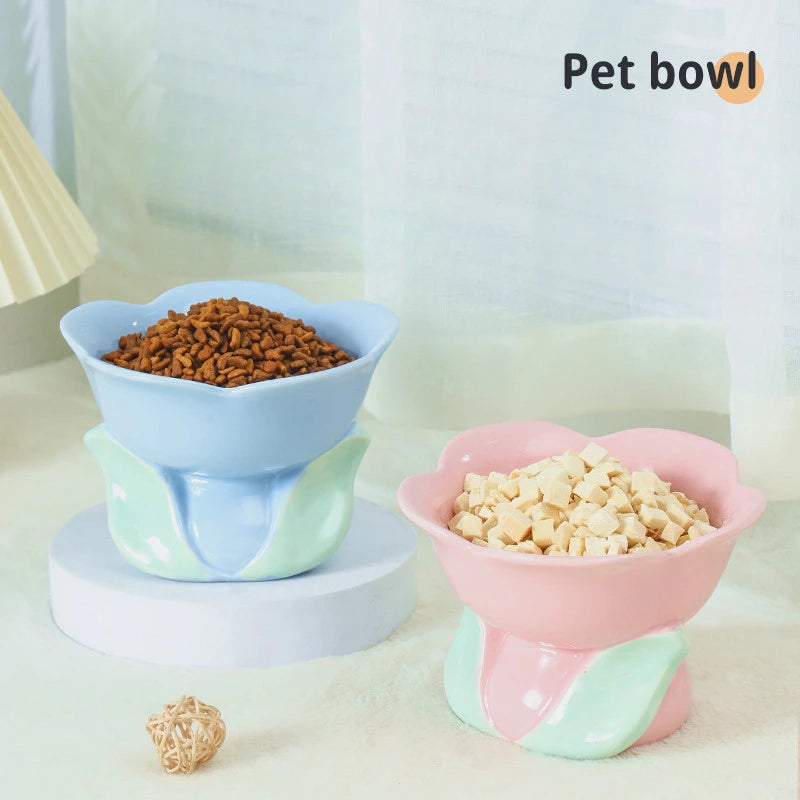 Flower Shape Ceramic Protection Bowl Lovely Large Caliber Drinking Water Food Dog Cat - PeticaDeals