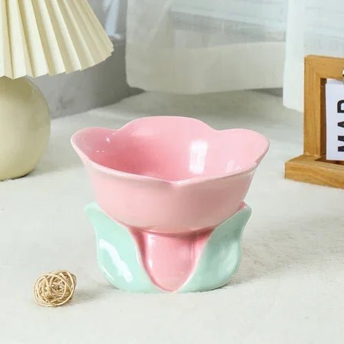Flower Shape Ceramic Protection Bowl Lovely Large Caliber Drinking Water Food Dog Cat - PeticaDeals