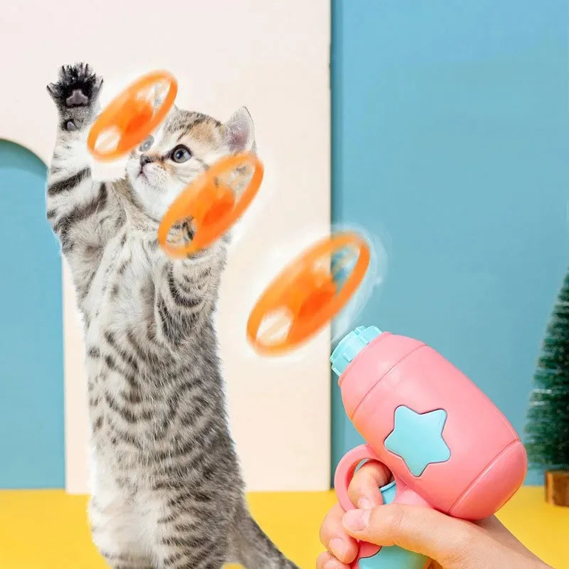 Flying Disc Shooting Gun Funny Cat Toy Interactive Launch Pet Training Toy For Kitten Mini - PeticaDeals