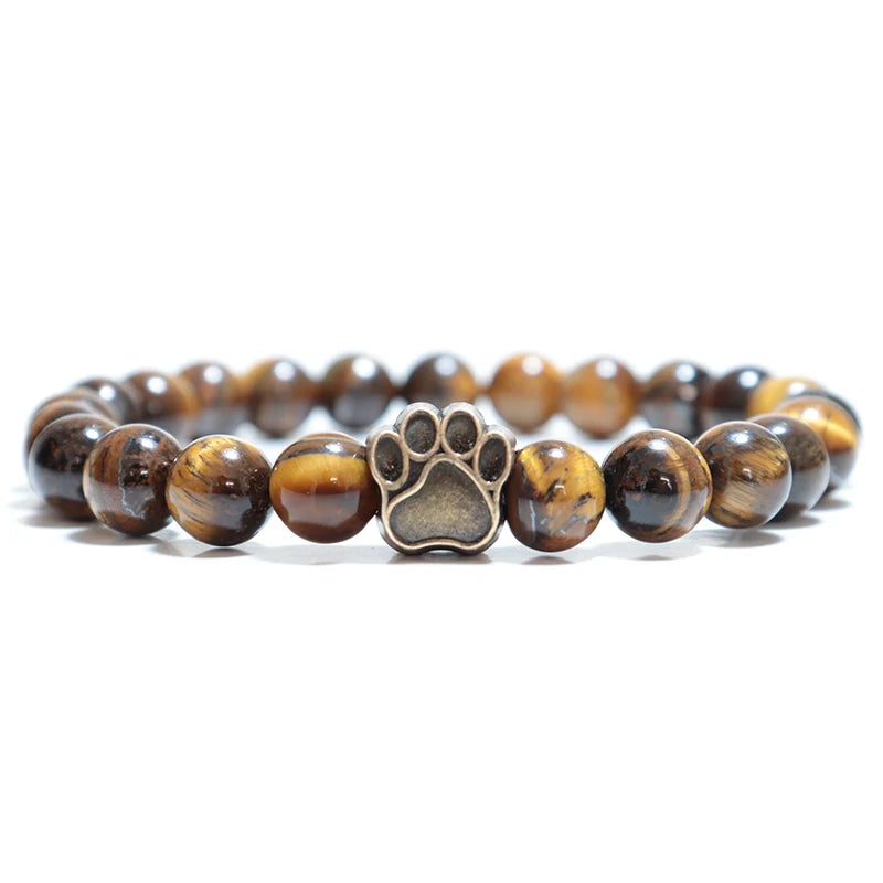 French Bulldog Dog Paw Bracelet Men Natural Lava Tiger Eyes Stone Bracelet - PeticaDeals