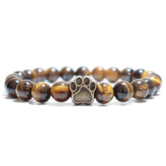 French Bulldog Dog Paw Bracelet Men Natural Lava Tiger Eyes Stone Bracelet - PeticaDeals