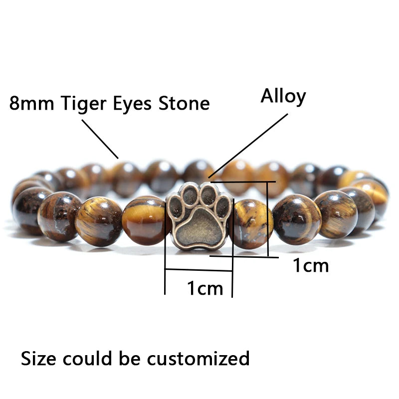 French Bulldog Dog Paw Bracelet Men Natural Lava Tiger Eyes Stone Bracelet - PeticaDeals