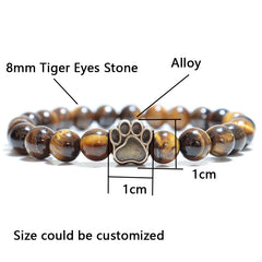 French Bulldog Dog Paw Bracelet Men Natural Lava Tiger Eyes Stone Bracelet - PeticaDeals