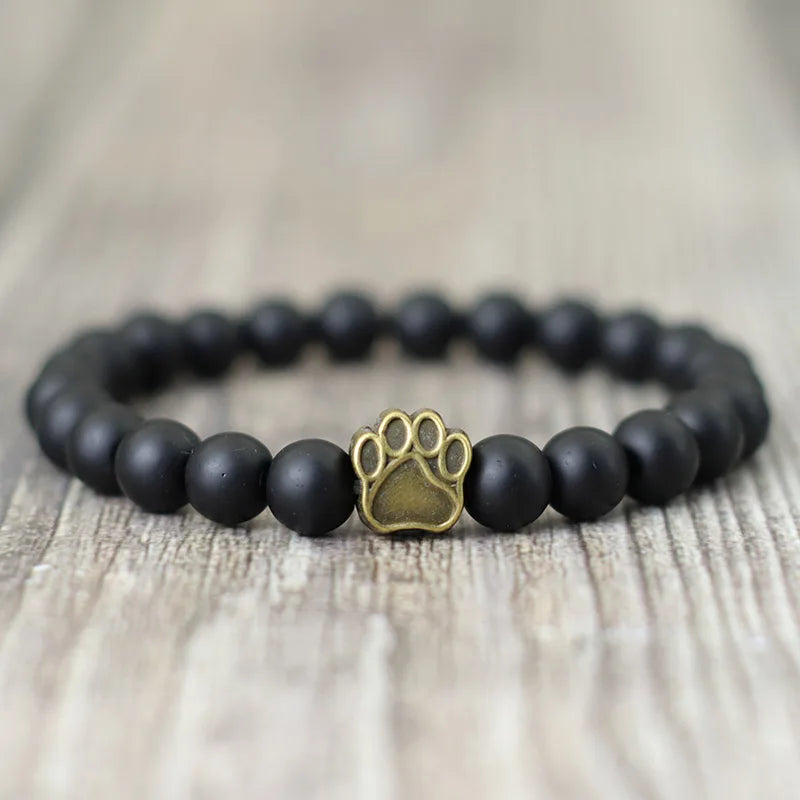 French Bulldog Dog Paw Bracelet Men Natural Lava Tiger Eyes Stone Bracelet - PeticaDeals