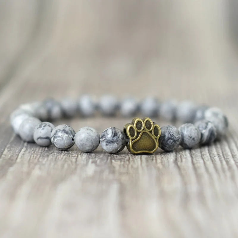 French Bulldog Dog Paw Bracelet Men Natural Lava Tiger Eyes Stone Bracelet - PeticaDeals