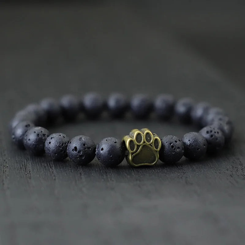 French Bulldog Dog Paw Bracelet Men Natural Lava Tiger Eyes Stone Bracelet - PeticaDeals