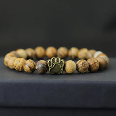 French Bulldog Dog Paw Bracelet Men Natural Lava Tiger Eyes Stone Bracelet - PeticaDeals