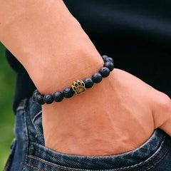 French Bulldog Dog Paw Bracelet Men Natural Lava Tiger Eyes Stone Bracelet - PeticaDeals