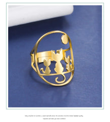 Full Moon Cat Ring for Girl Out Cute Kitten Ring Fashion Stainless Steel Jewelry - PeticaDeals