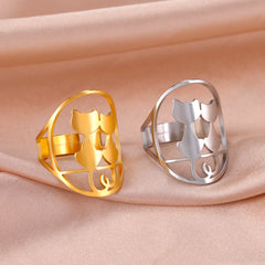 Full Moon Cat Ring for Girl Out Cute Kitten Ring Fashion Stainless Steel Jewelry - PeticaDeals