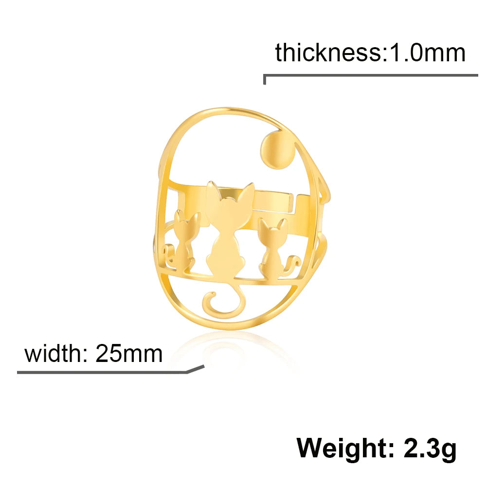 Full Moon Cat Ring for Girl Out Cute Kitten Ring Fashion Stainless Steel Jewelry - PeticaDeals