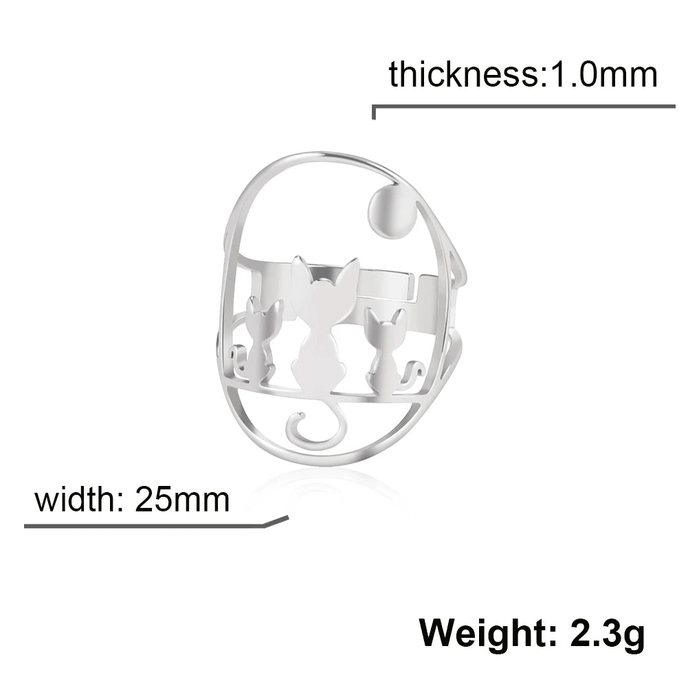 Full Moon Cat Ring for Girl Out Cute Kitten Ring Fashion Stainless Steel Jewelry - PeticaDeals