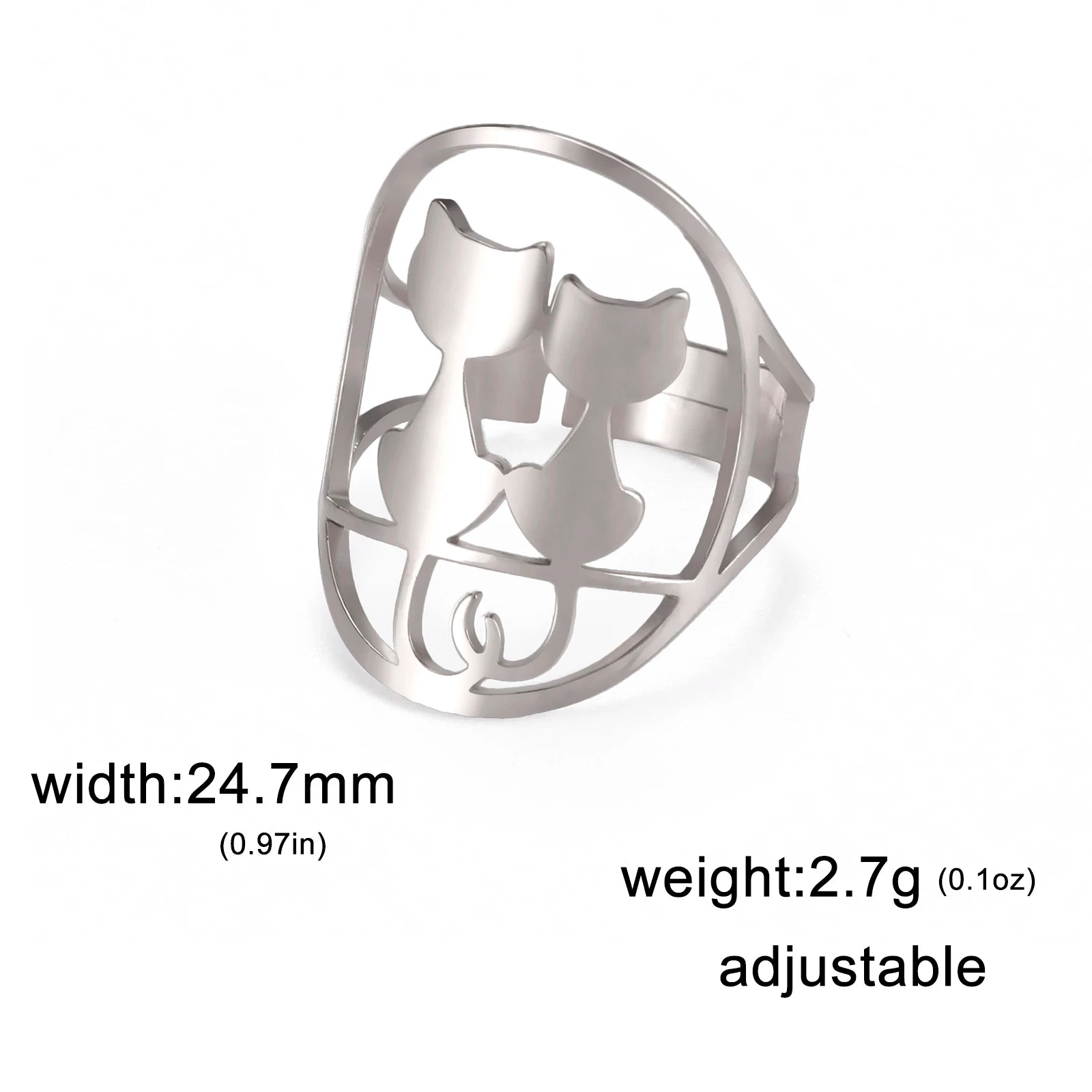 Full Moon Cat Ring for Girl Out Cute Kitten Ring Fashion Stainless Steel Jewelry - PeticaDeals