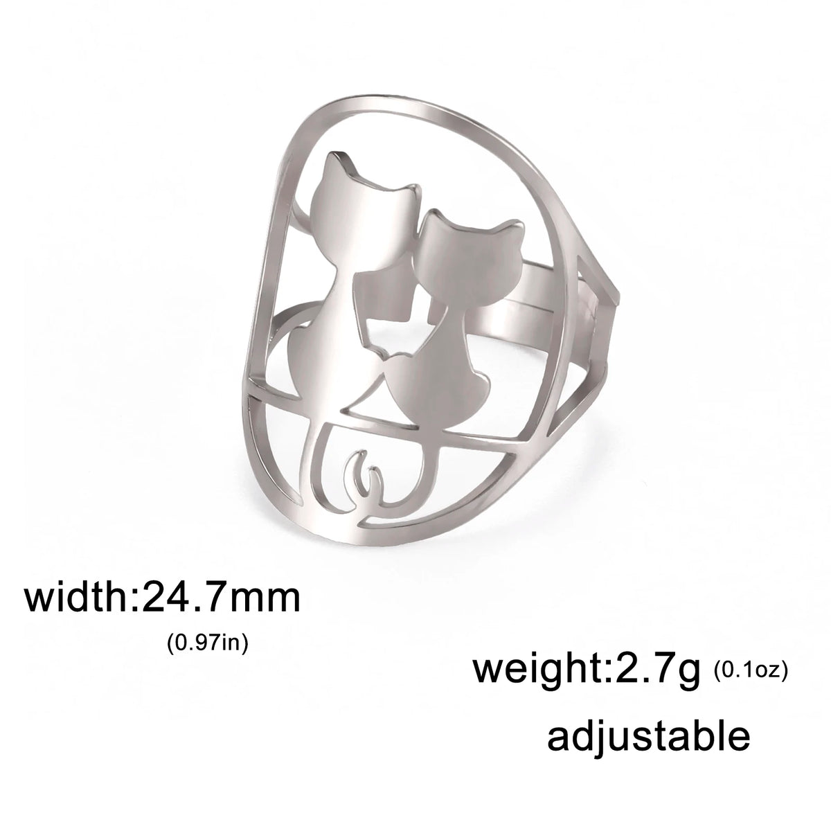 Full Moon Cat Ring for Girl Out Cute Kitten Ring Fashion Stainless Steel Jewelry - PeticaDeals