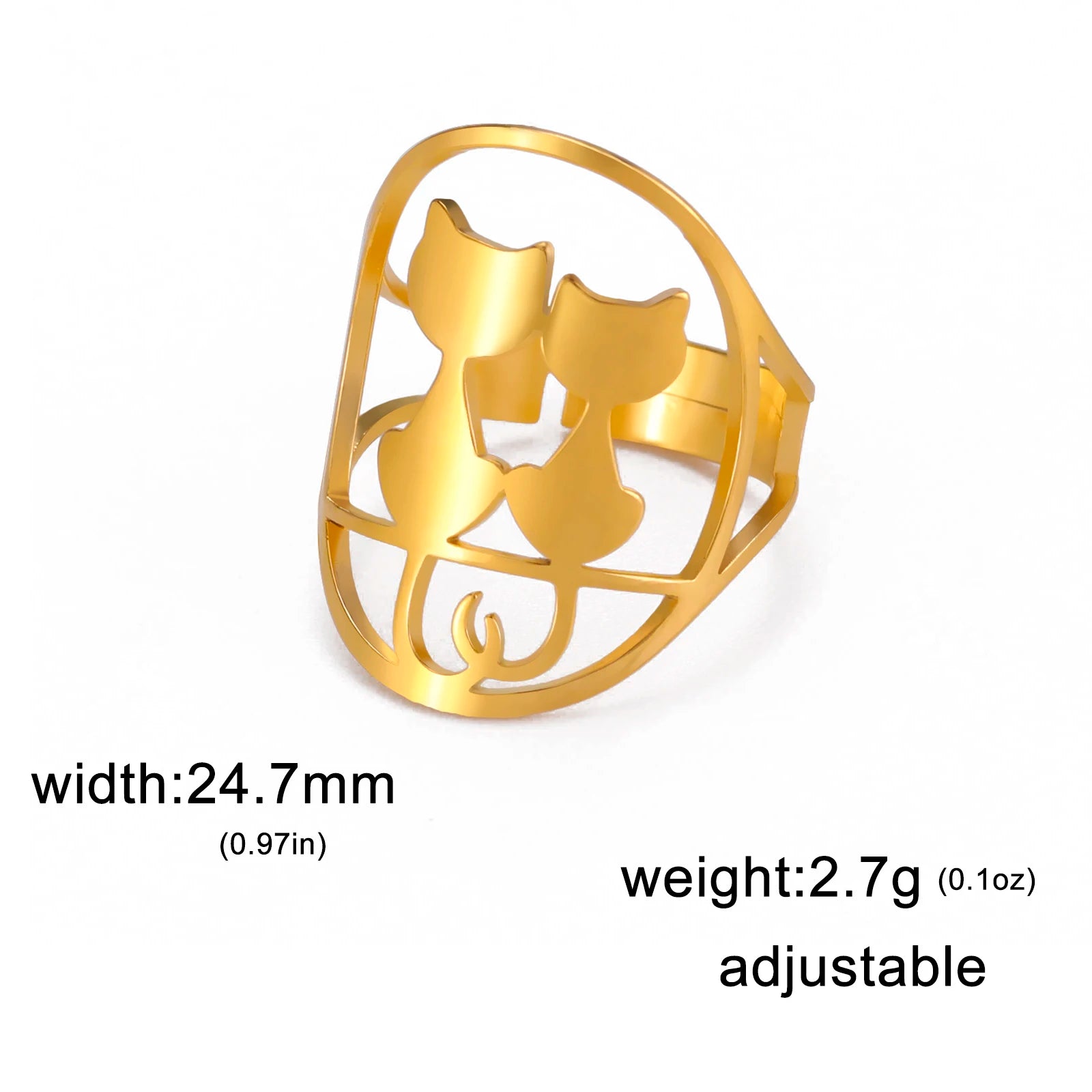 Full Moon Cat Ring for Girl Out Cute Kitten Ring Fashion Stainless Steel Jewelry - PeticaDeals