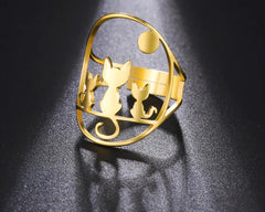 Full Moon Cat Ring for Girl Out Cute Kitten Ring Fashion Stainless Steel Jewelry - PeticaDeals