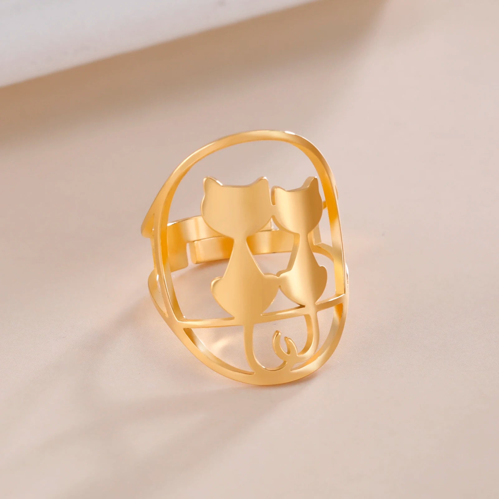 Full Moon Cat Ring for Girl Out Cute Kitten Ring Fashion Stainless Steel Jewelry - PeticaDeals