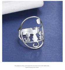 Full Moon Cat Ring for Girl Out Cute Kitten Ring Fashion Stainless Steel Jewelry - PeticaDeals