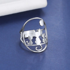 Full Moon Cat Ring for Girl Out Cute Kitten Ring Fashion Stainless Steel Jewelry - PeticaDeals