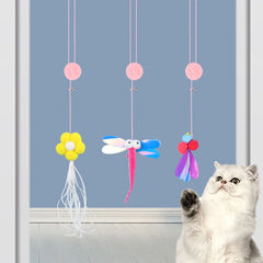 Funny Cat Toys Hanging Retractable Elastic Rope Swing Hanging Door Windows Interactive Toys Playing Indoors - PeticaDeals