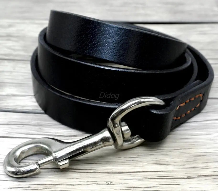 Genuine Leather Dog Leash Pet Training Lead Prevent Bite - PeticaDeals