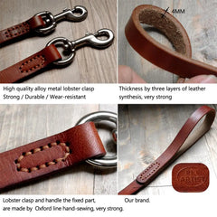 Genuine Leather Dog Leash Pet Training Lead Prevent Bite - PeticaDeals