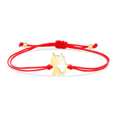 Gold-plated Stainless Steel Delicate Polished Cute Cat Charm Bracelet Women Fashion Red String - PeticaDeals
